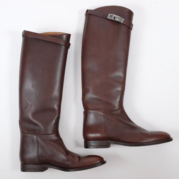 HERMES Jumping Riding Boots 38 US 8 brown leather Kelly silver buckle - Picture 2 of 10